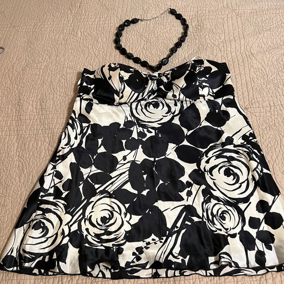 White House Black Market Small Blouse Silk Floral Sleeveless Jewel Halter top si - Picture 5 of 10